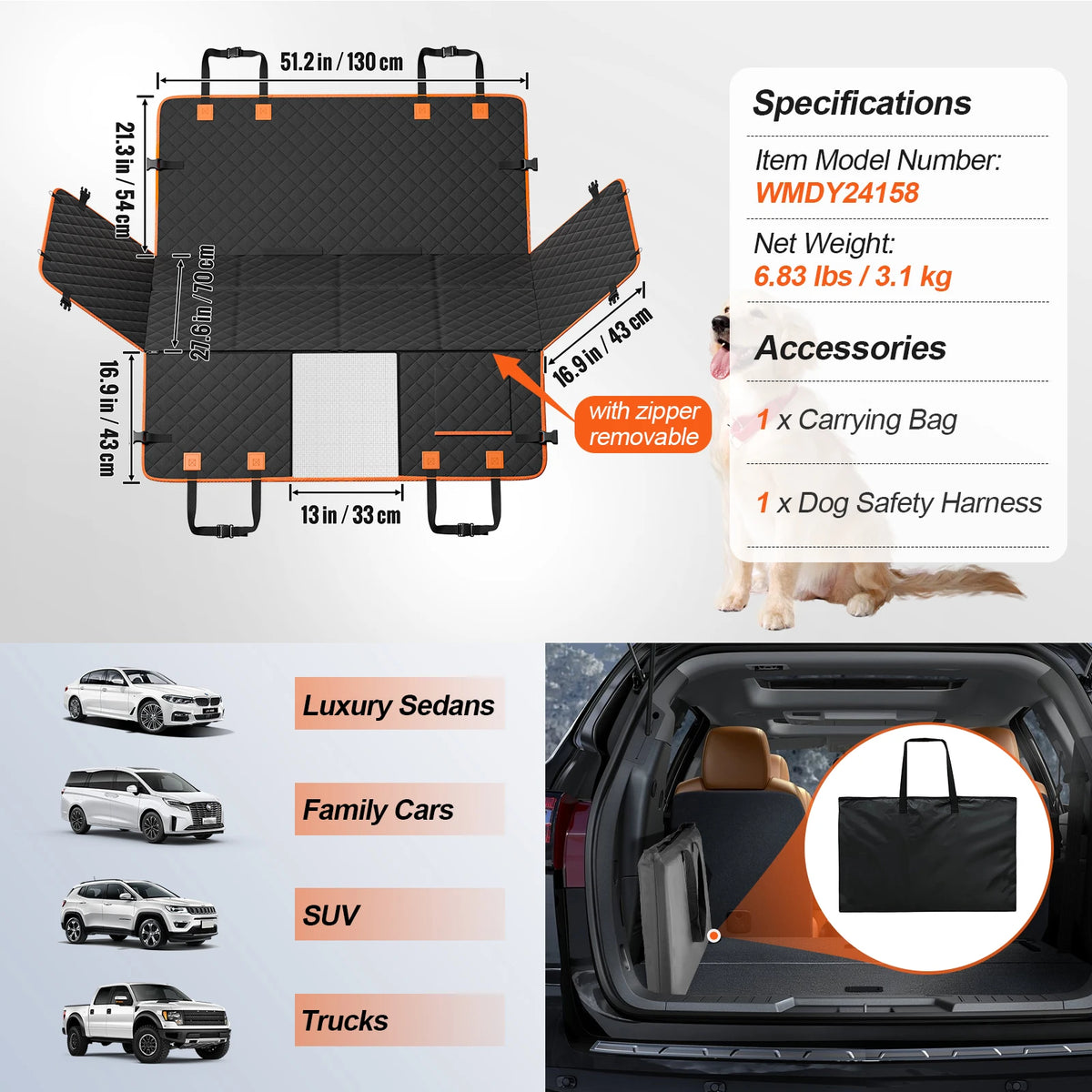 SucceBuy Dog Car Seat Cover With Mesh Window Storage Pocket