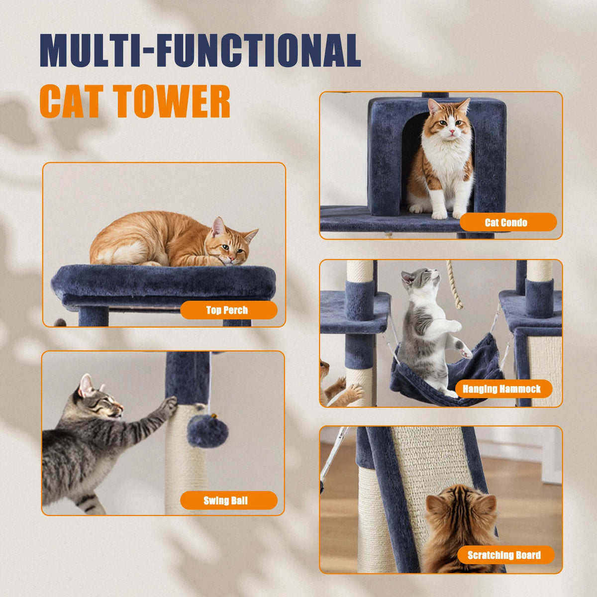JHK Multi-Level Cat Tree With Sisal Scratching Posts