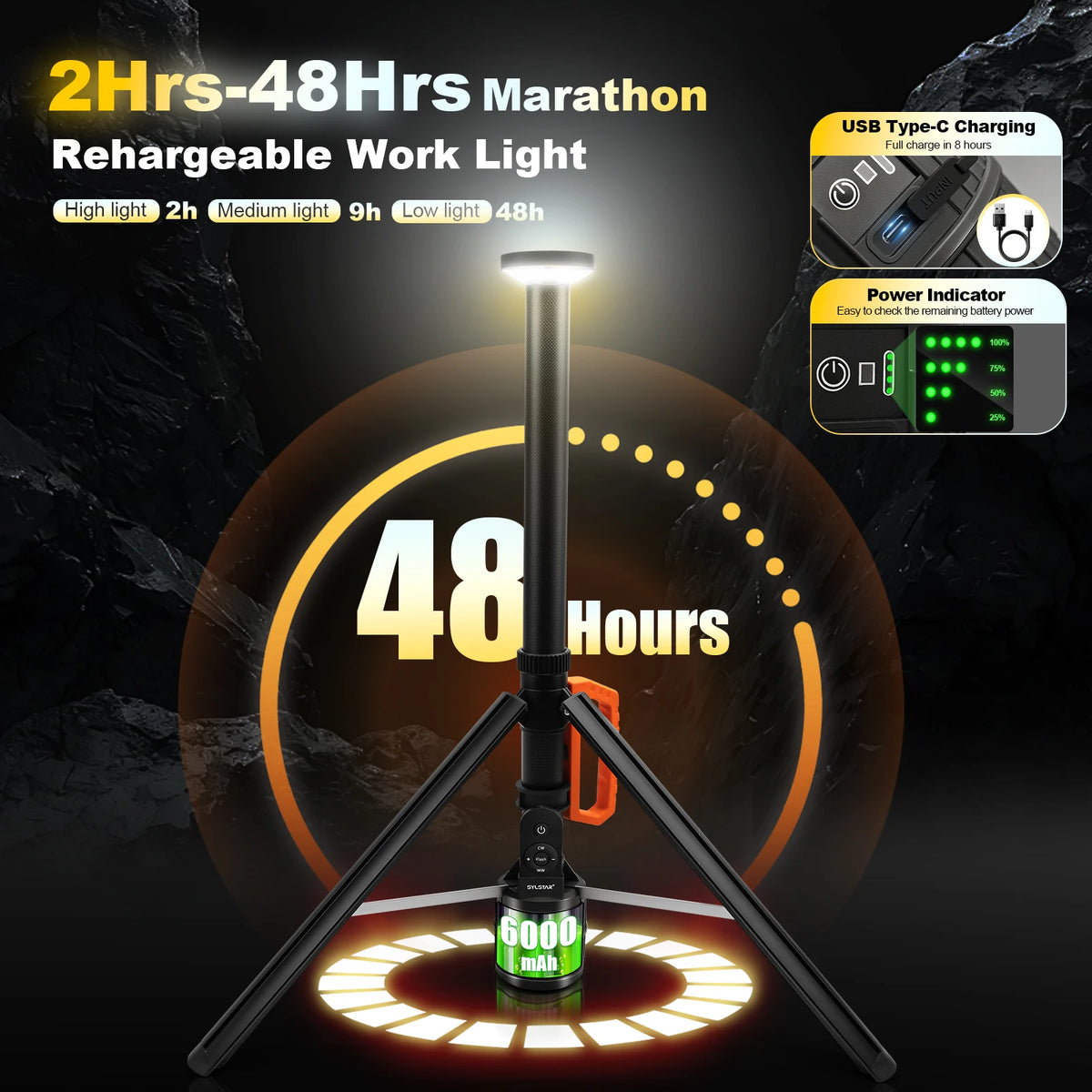 Rechargeable 360 Degree Telescopic LED Work Light With Remote Control