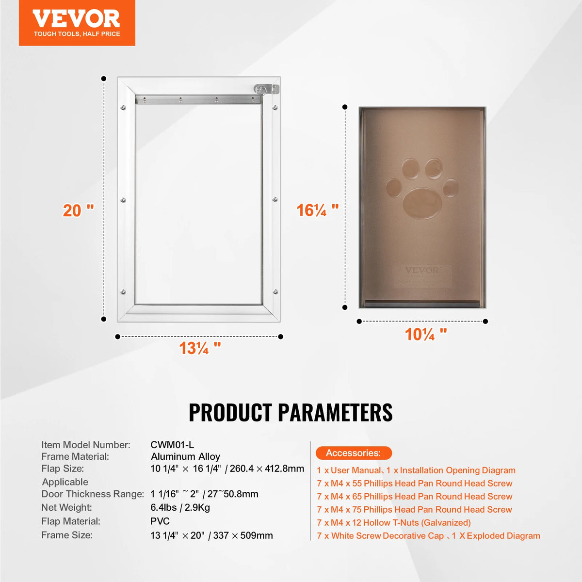 Weatherproof Aluminum Pet Door With Lock And Flexible Flap