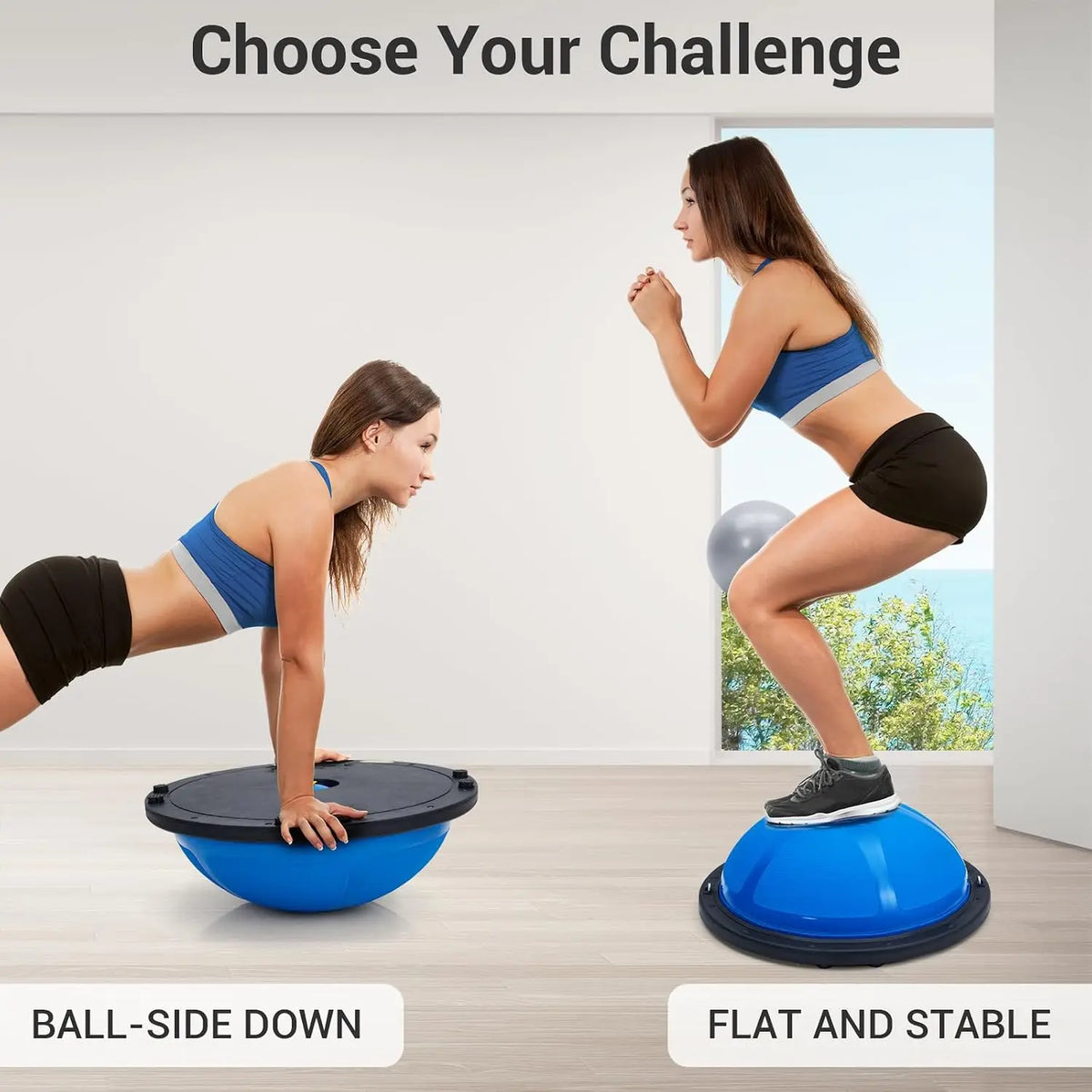 Half Balance Ball Trainer With Resistance Bands For Core Workouts