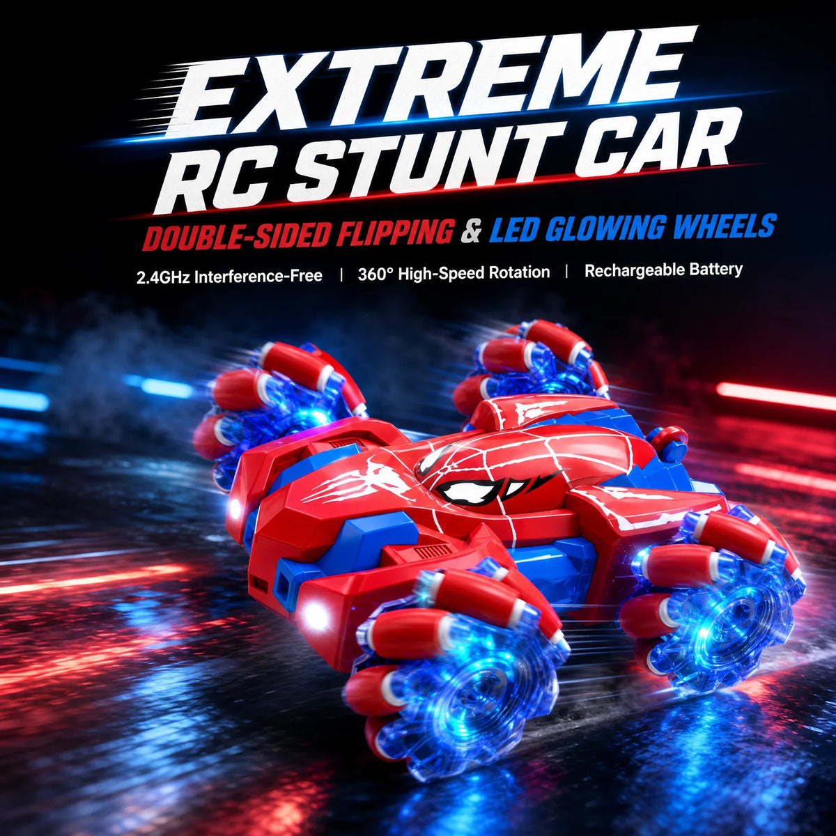 Spider Double Sided RC Stunt Car With Light Up Wheels