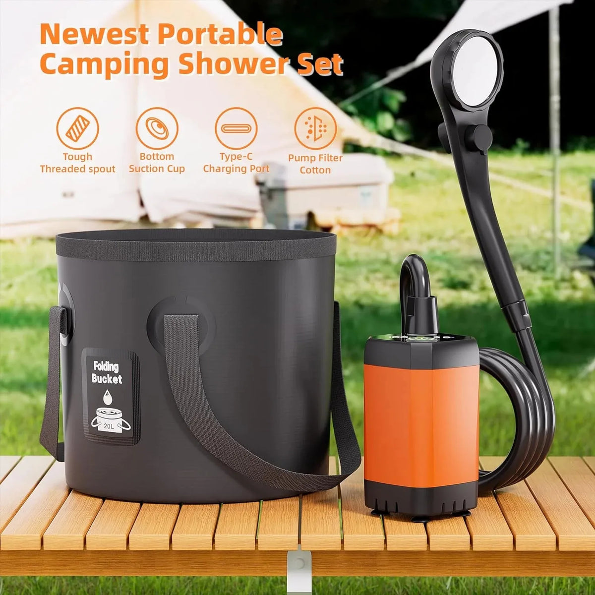 MORIKO Rechargeable Portable Camping Shower With LED Display