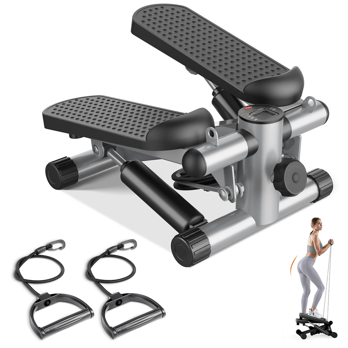 Mini Stepper with Resistance Bands and LCD Monitor for Cardio