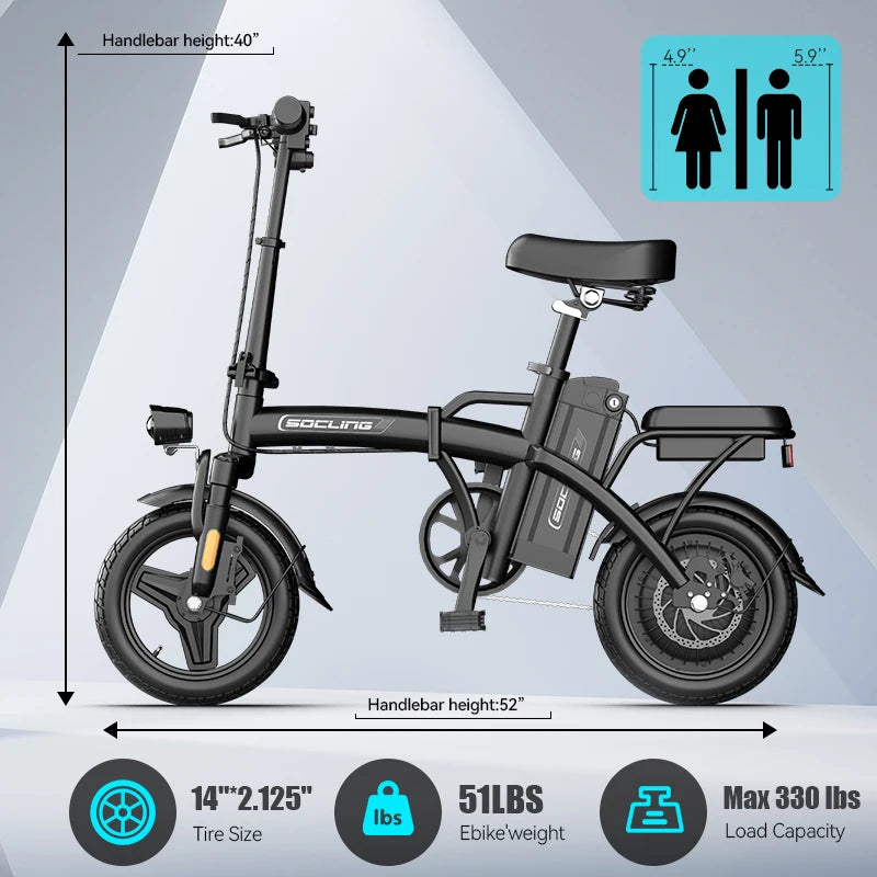 500W Folding Electric Bike for Adults With Basket and Brakes