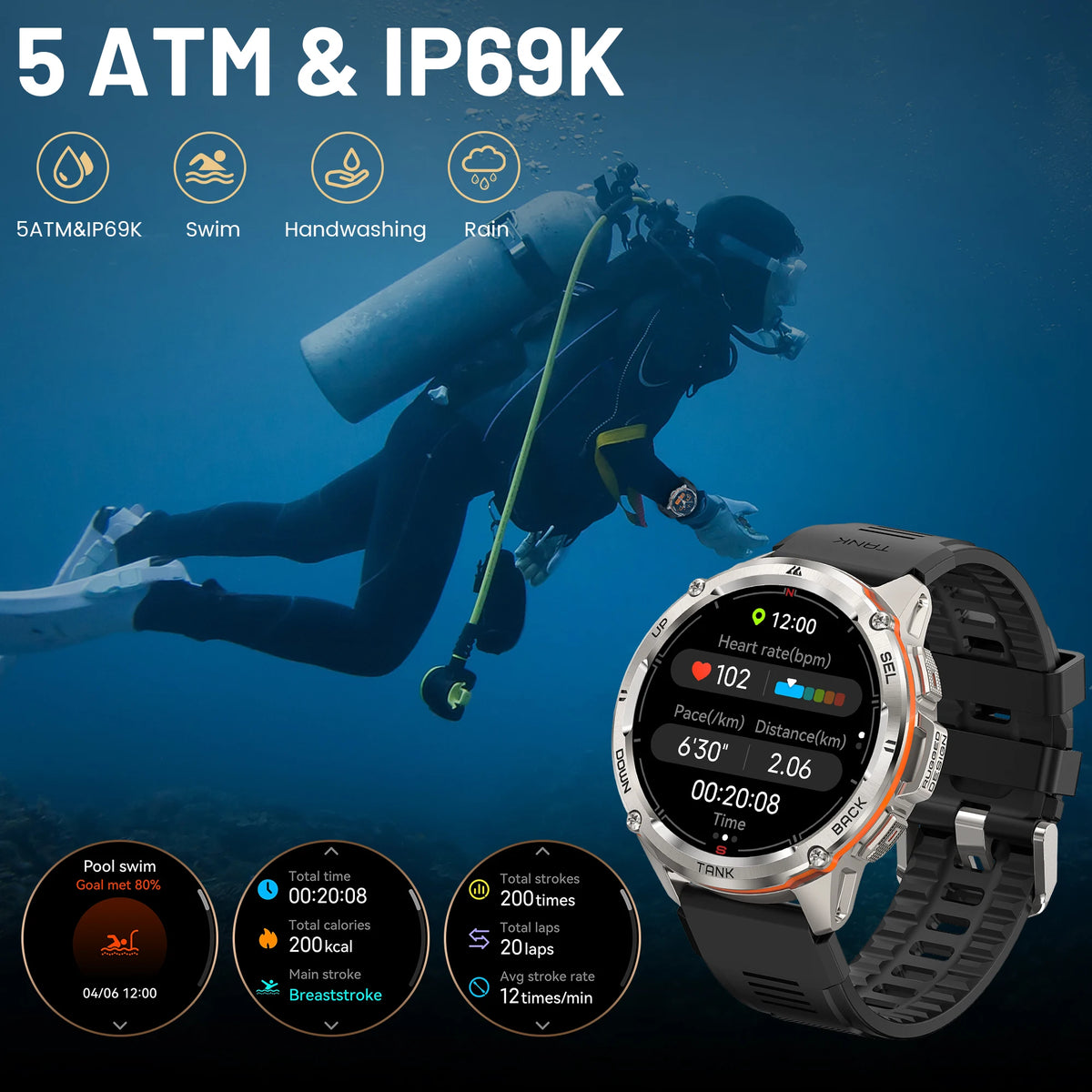 KOSPET TANK T3 Ultra Rugged GPS AMOLED Smartwatch for Men