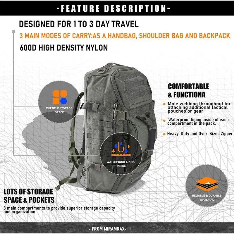 LQARMY Waterproof Convertible Travel Duffel Bag Backpack Shoulder Carry