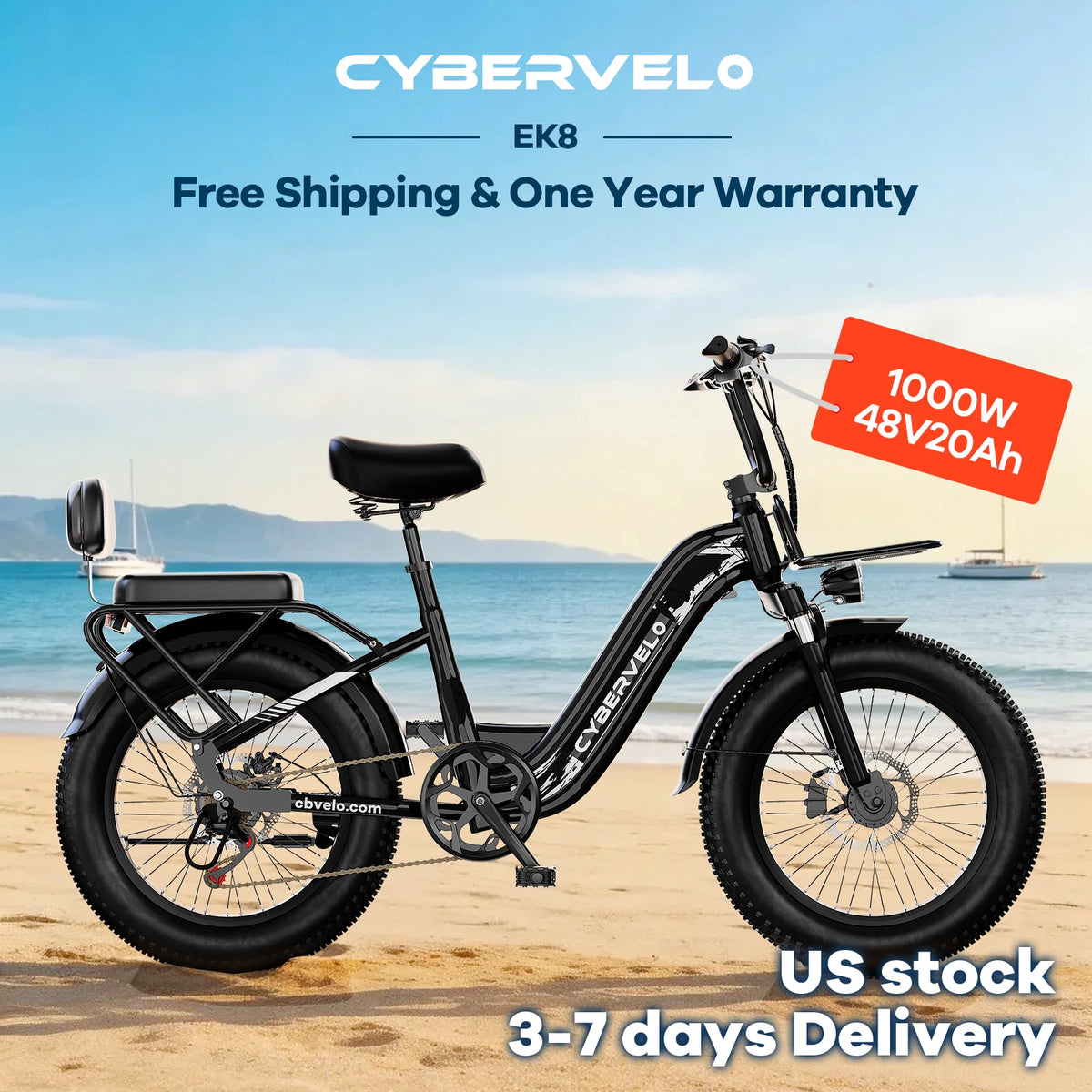 CBVELO Step Through Fat Tire Electric Bike With Removable Battery