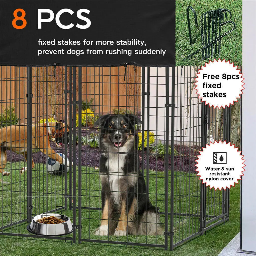 Outdoor Dog Kennel Run Enclosure With Roof And Secure Playpen