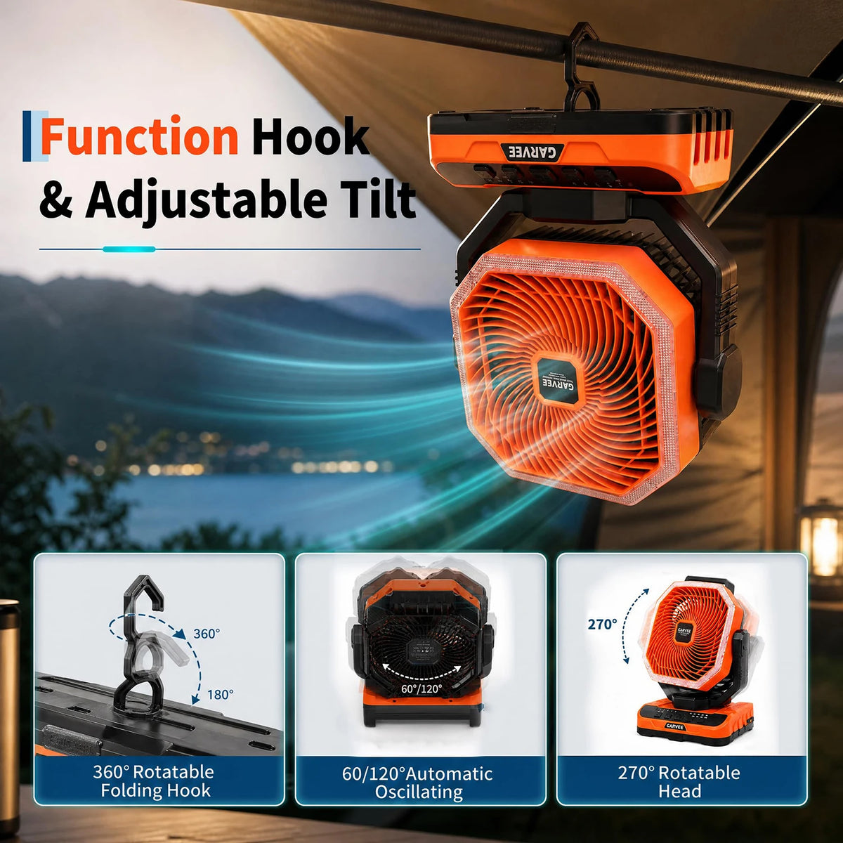 HiMISS Rechargeable Camping Fan With LED Light And Remote Control