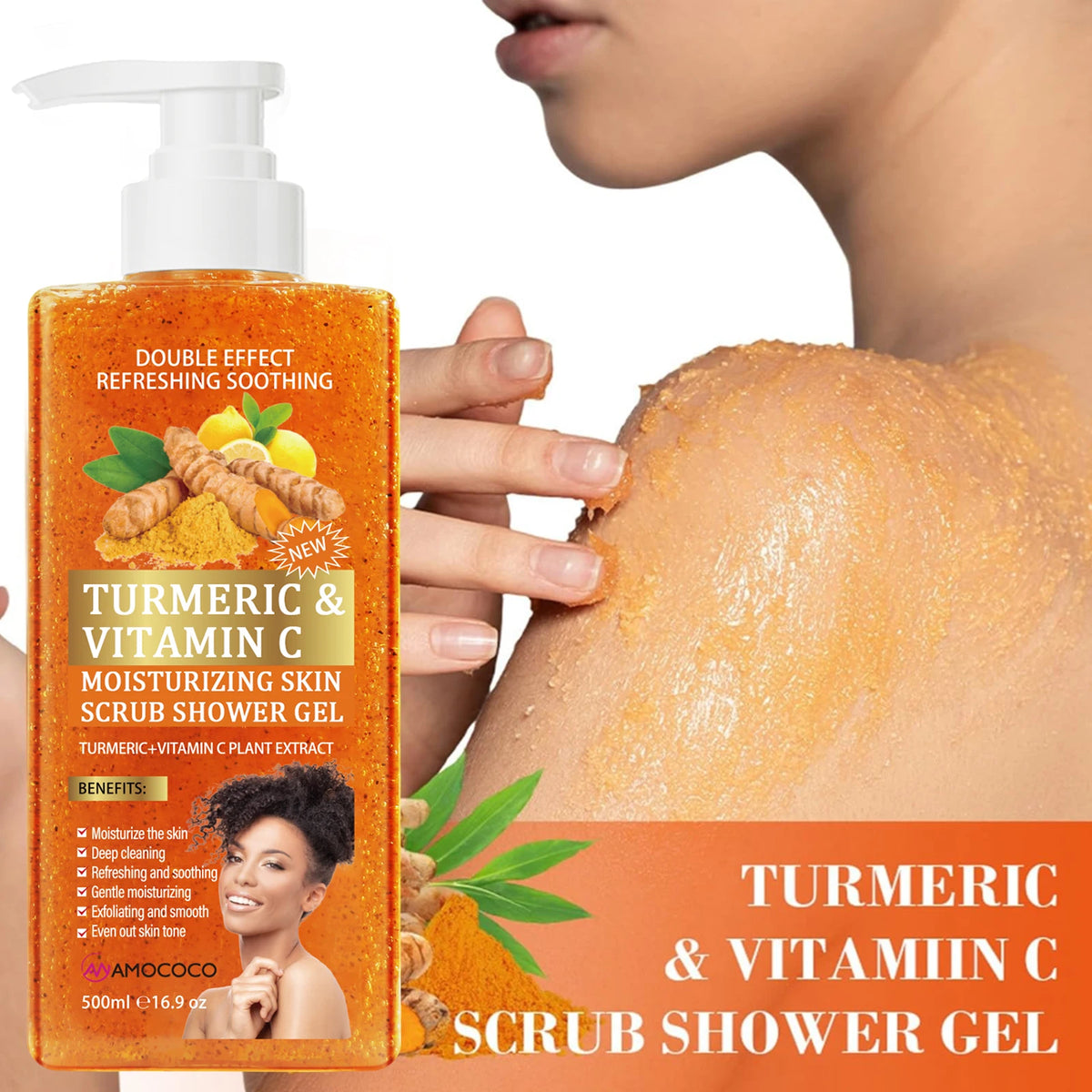 Amococo Turmeric Vitamin C Exfoliating Body Scrub Shower Gel