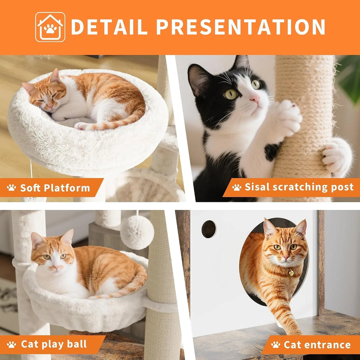 Modern Cat Tower With Hidden Litter Box Enclosure And Hammock