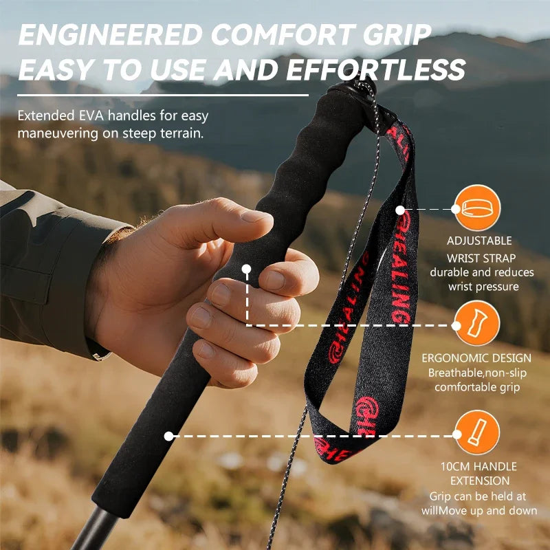 OKHEALING Carbon Fiber Folding Trekking Poles for Hiking and Travel