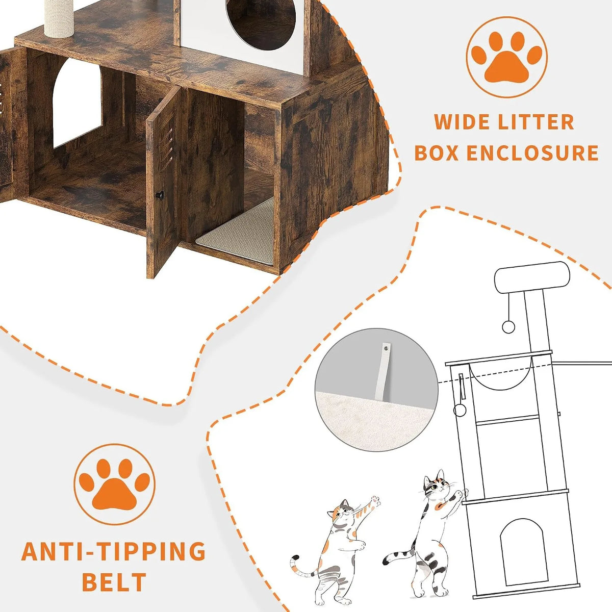 Modern Cat Tower With Hidden Litter Box Enclosure And Hammock