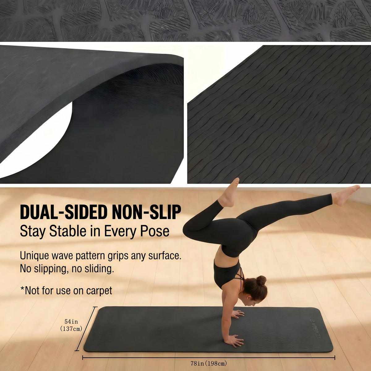 HAPBEAR Extra Large Non Slip TPE Yoga Mat for Fitness