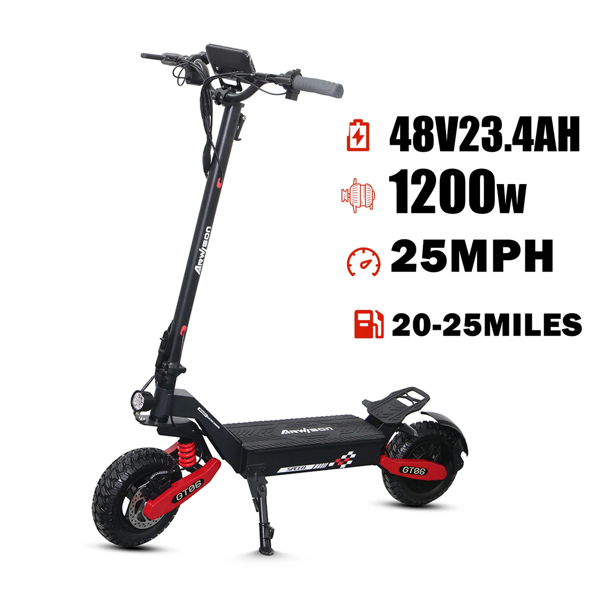 Arwibon 1200W Foldable Electric Scooter With Disc Brakes