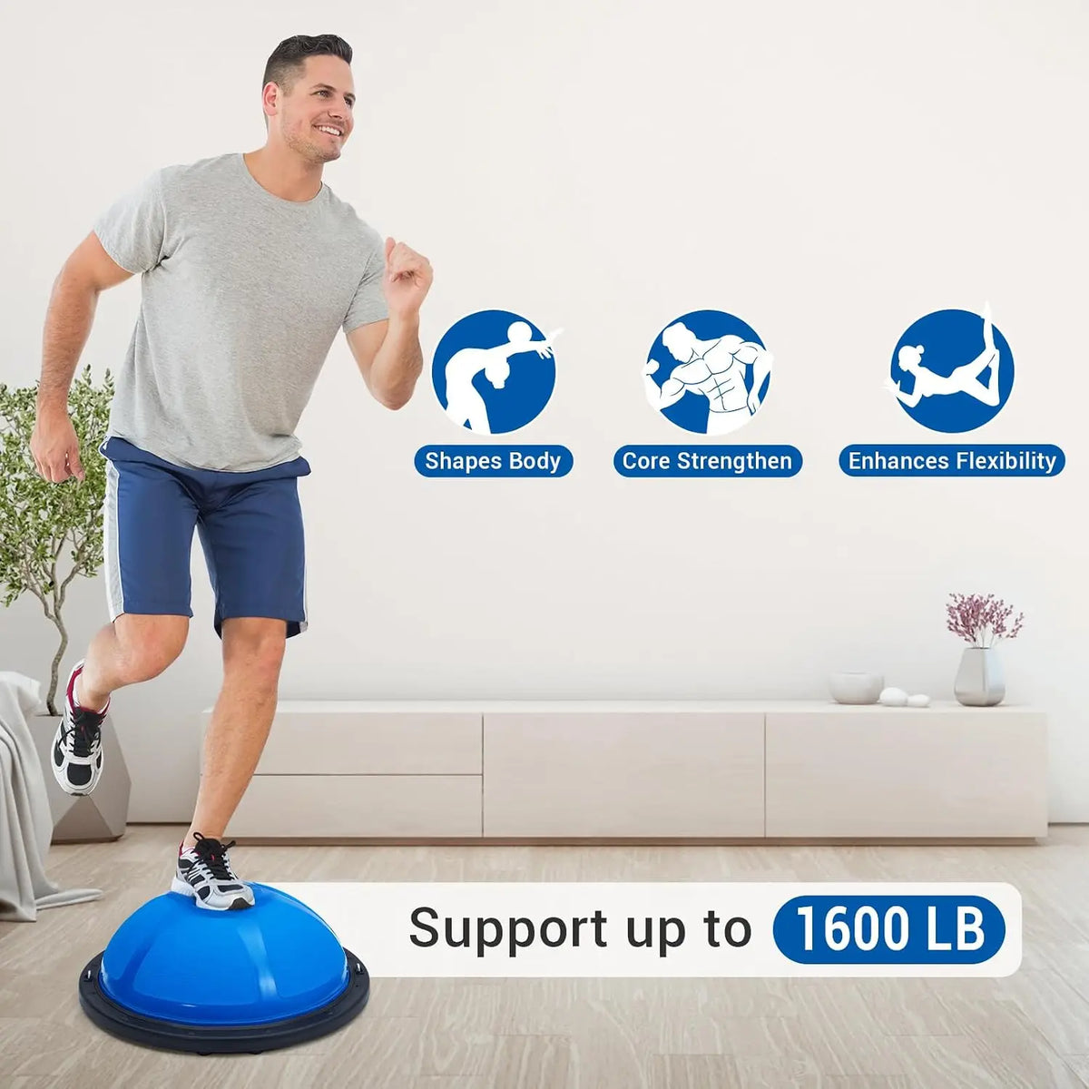 Half Balance Ball Trainer With Resistance Bands For Core Workouts