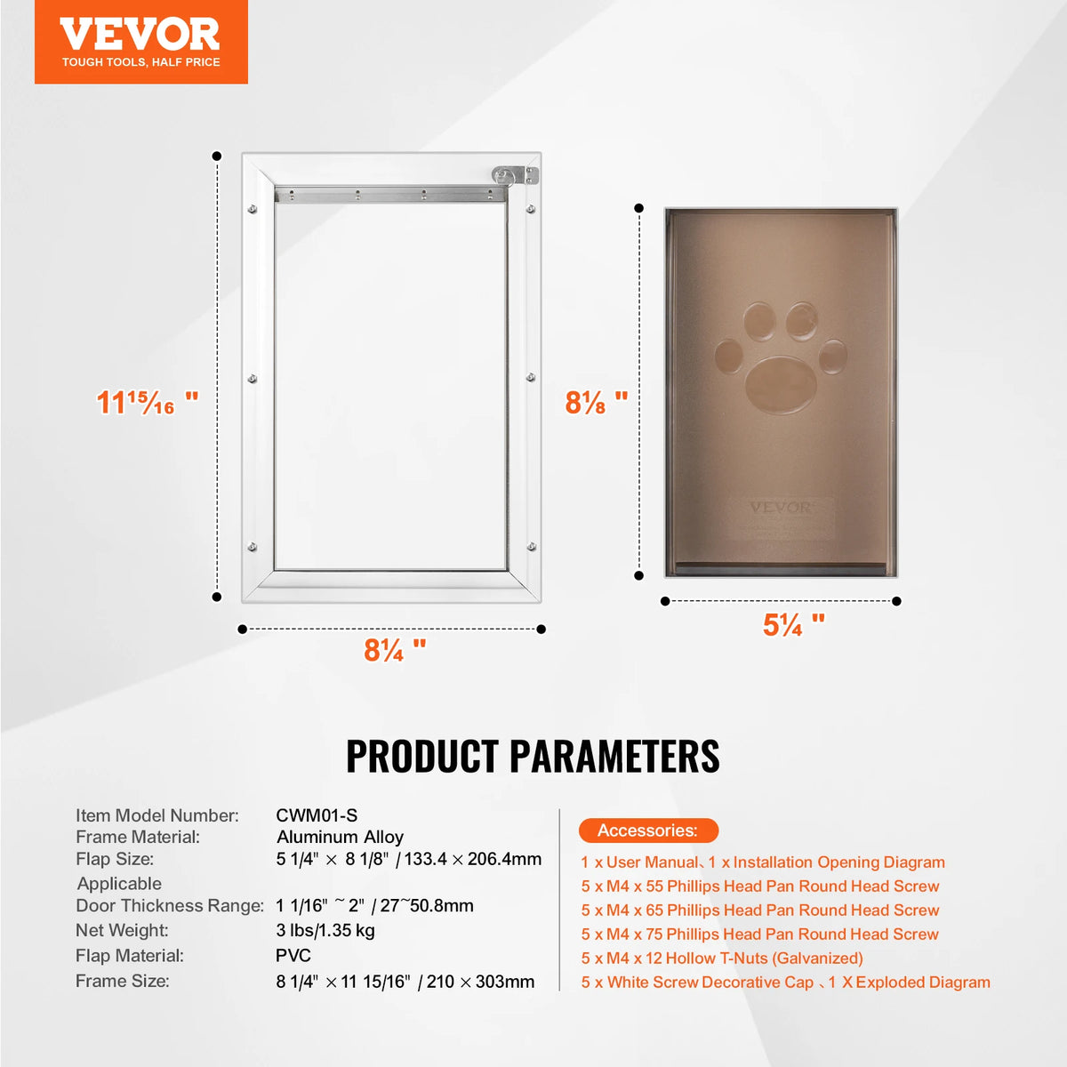 Weatherproof Aluminum Pet Door With Lock And Flexible Flap