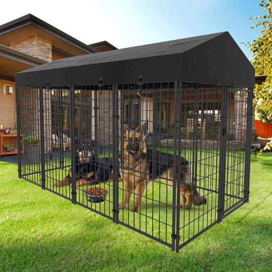 Outdoor Dog Kennel Run Enclosure With Roof And Secure Playpen