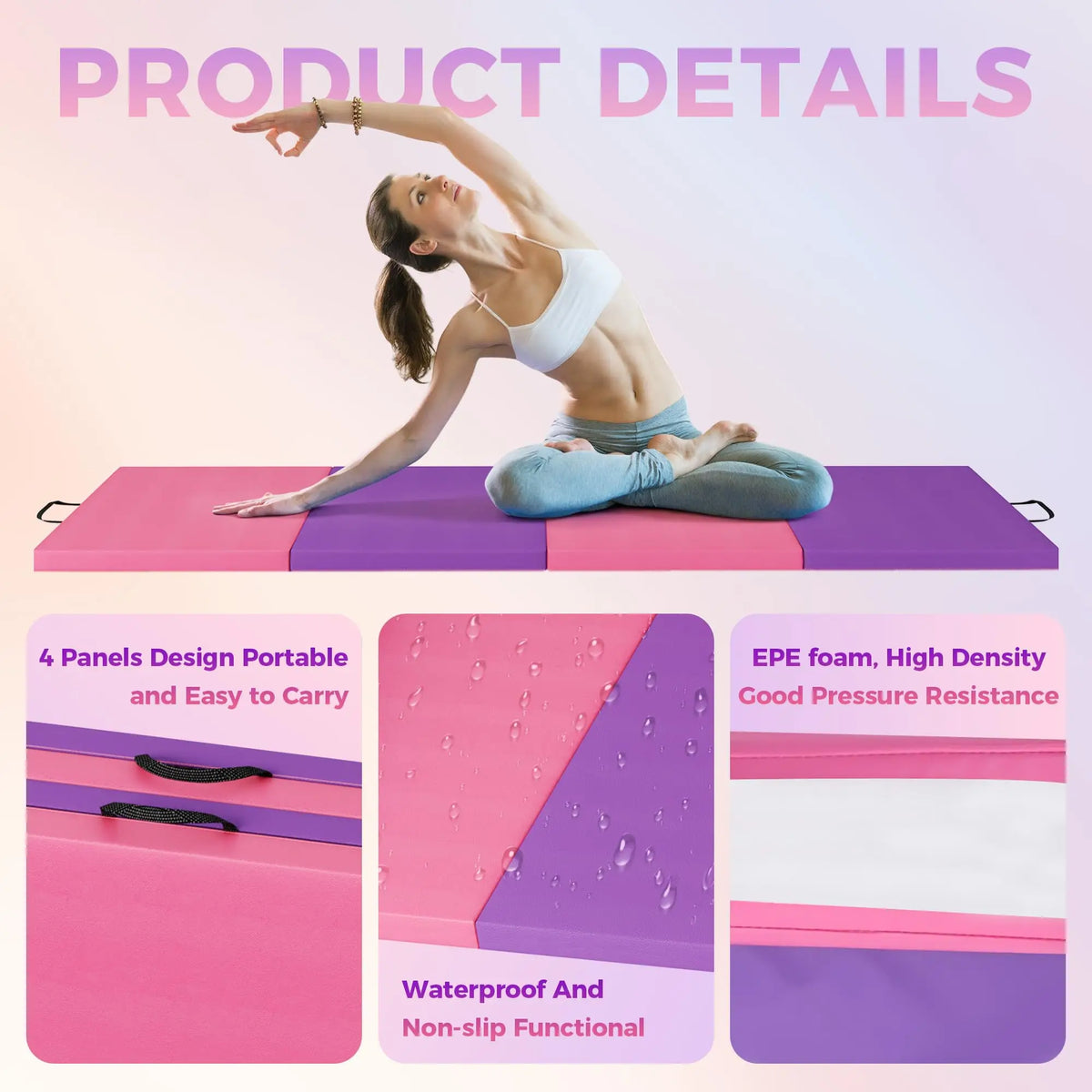 HiMISS Portable Folding Gymnastics Tumbling Mat for Home Workouts