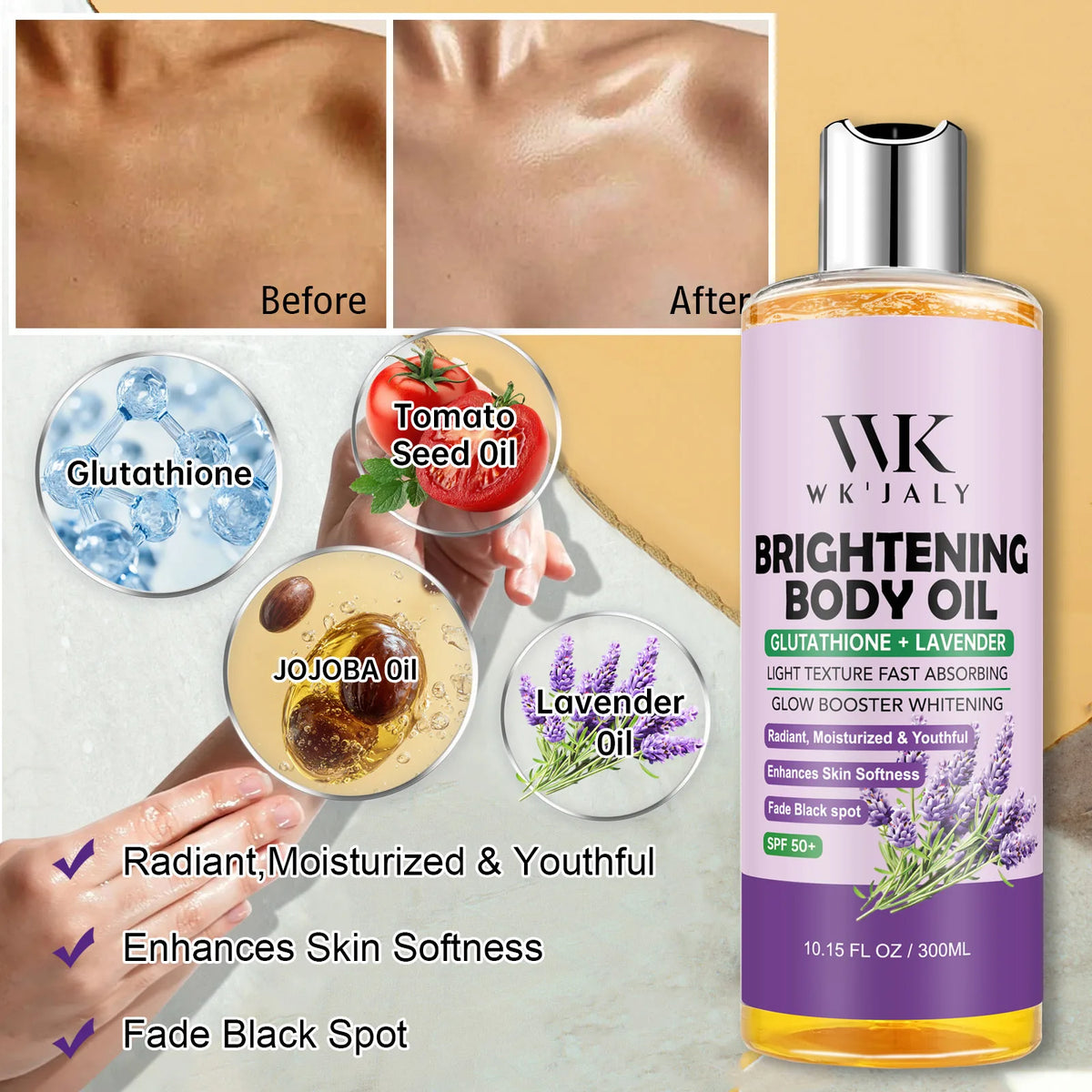WK JALY Brightening Body Oil For Moisturized Smooth Looking Skin