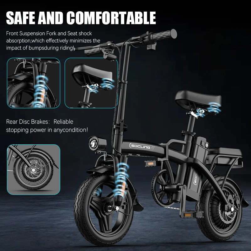 500W Folding Electric Bike for Adults With Basket and Brakes