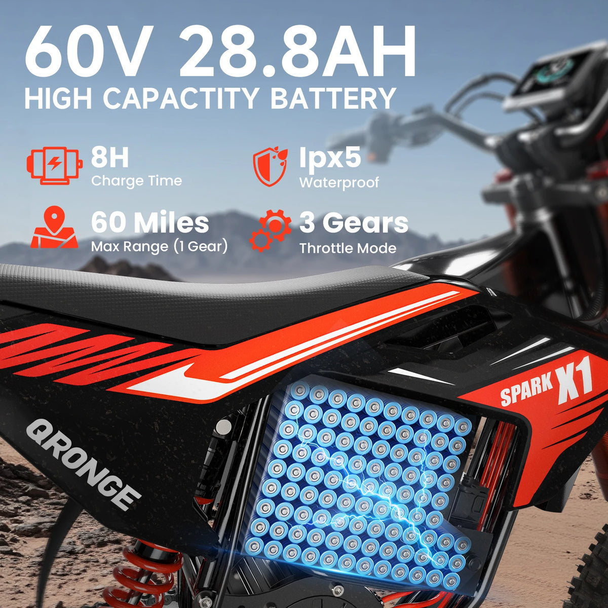 QRONGE X1 Spark Electric Dirt Bike With Hydraulic Brakes