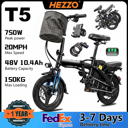 HEZZO T5 Lightweight Folding Electric Commuter Bike With Disc Brakes