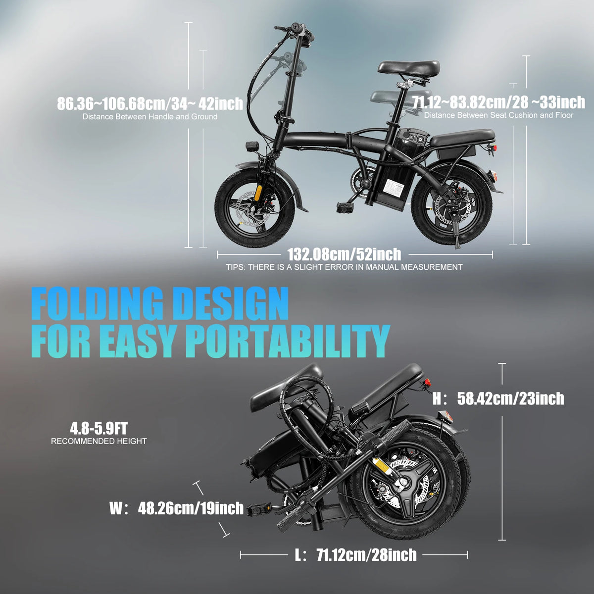 HEZZO T5 Lightweight Folding Electric Commuter Bike With Disc Brakes
