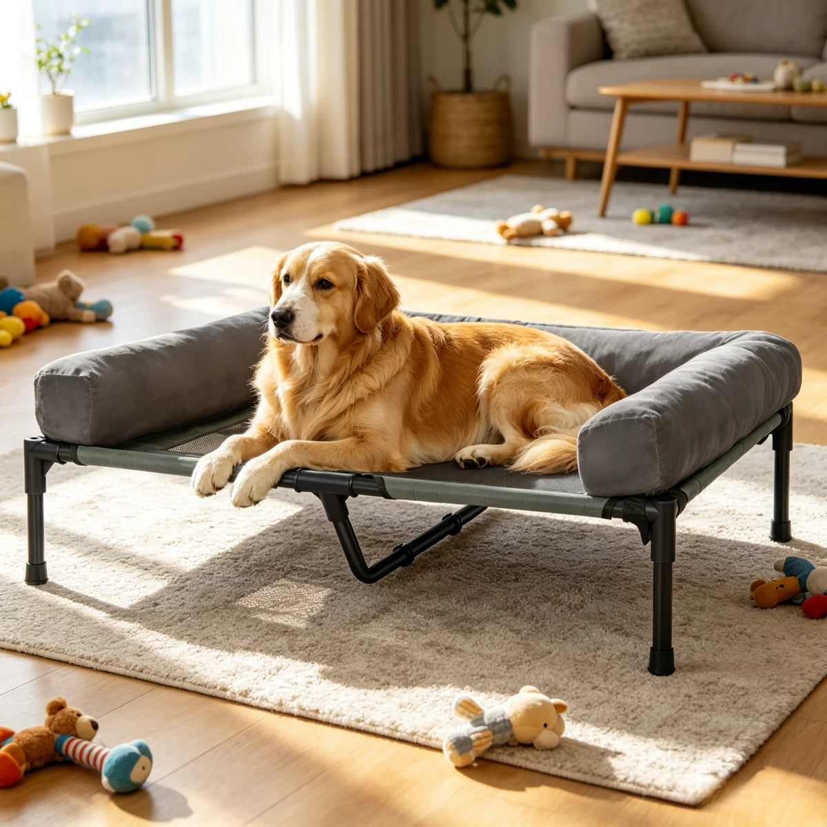 BINGOPAW Elevated Dog Bed With Breathable Mesh And Plush Bolster