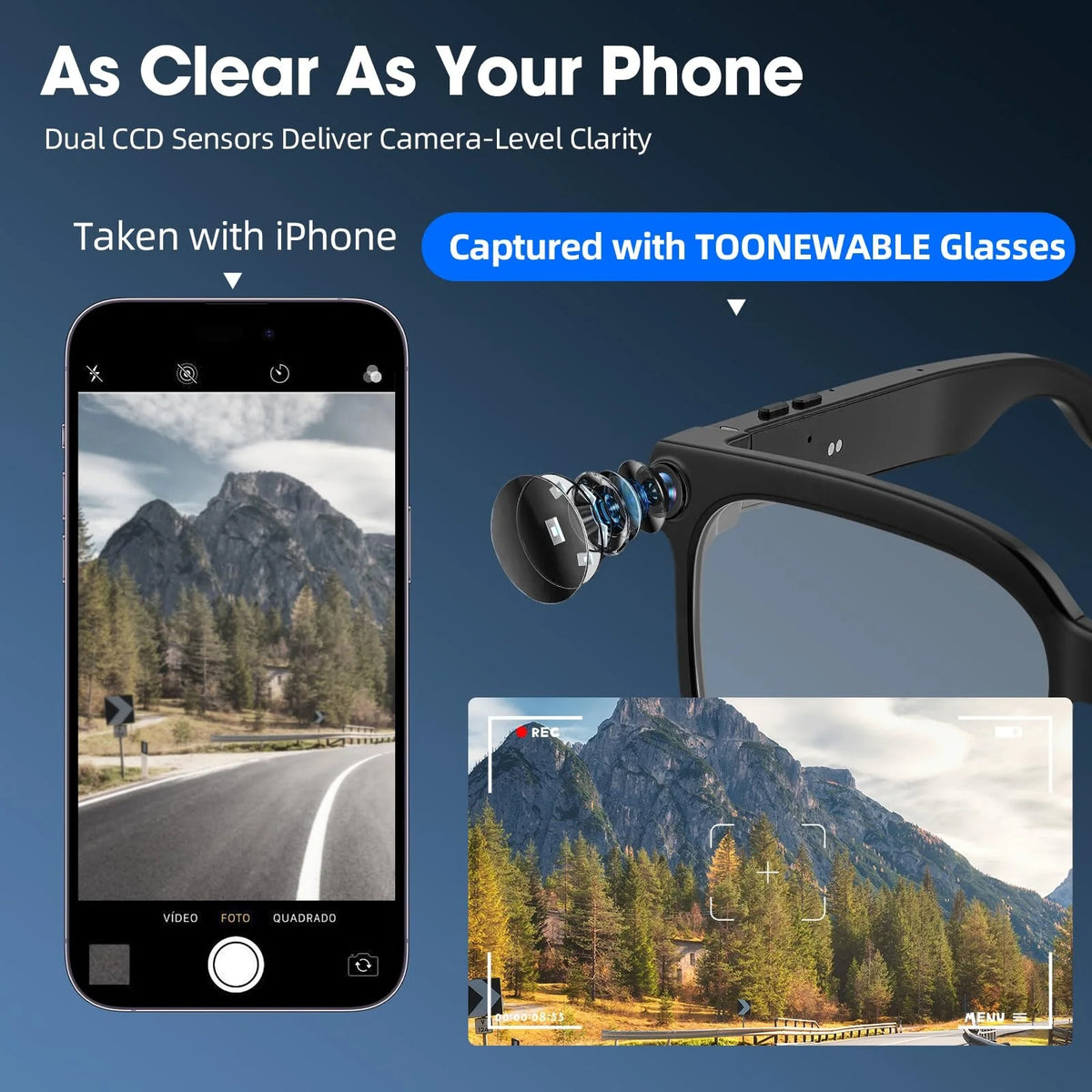 Smart Camera Glasses With HD Video, Bluetooth Audio And Translation