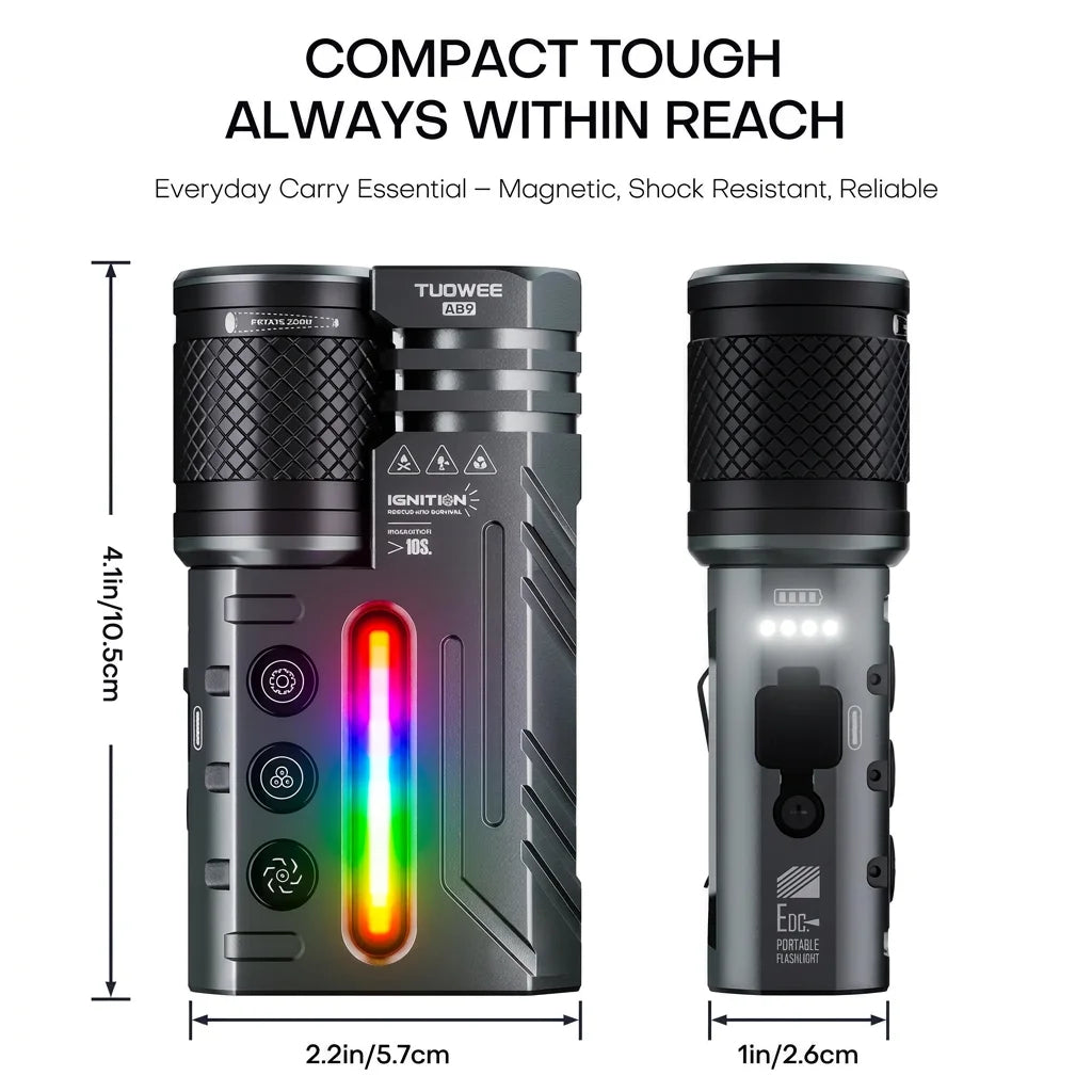 TUOWEE USB C Rechargeable Waterproof Zoomable Tactical Flashlight RGB Light