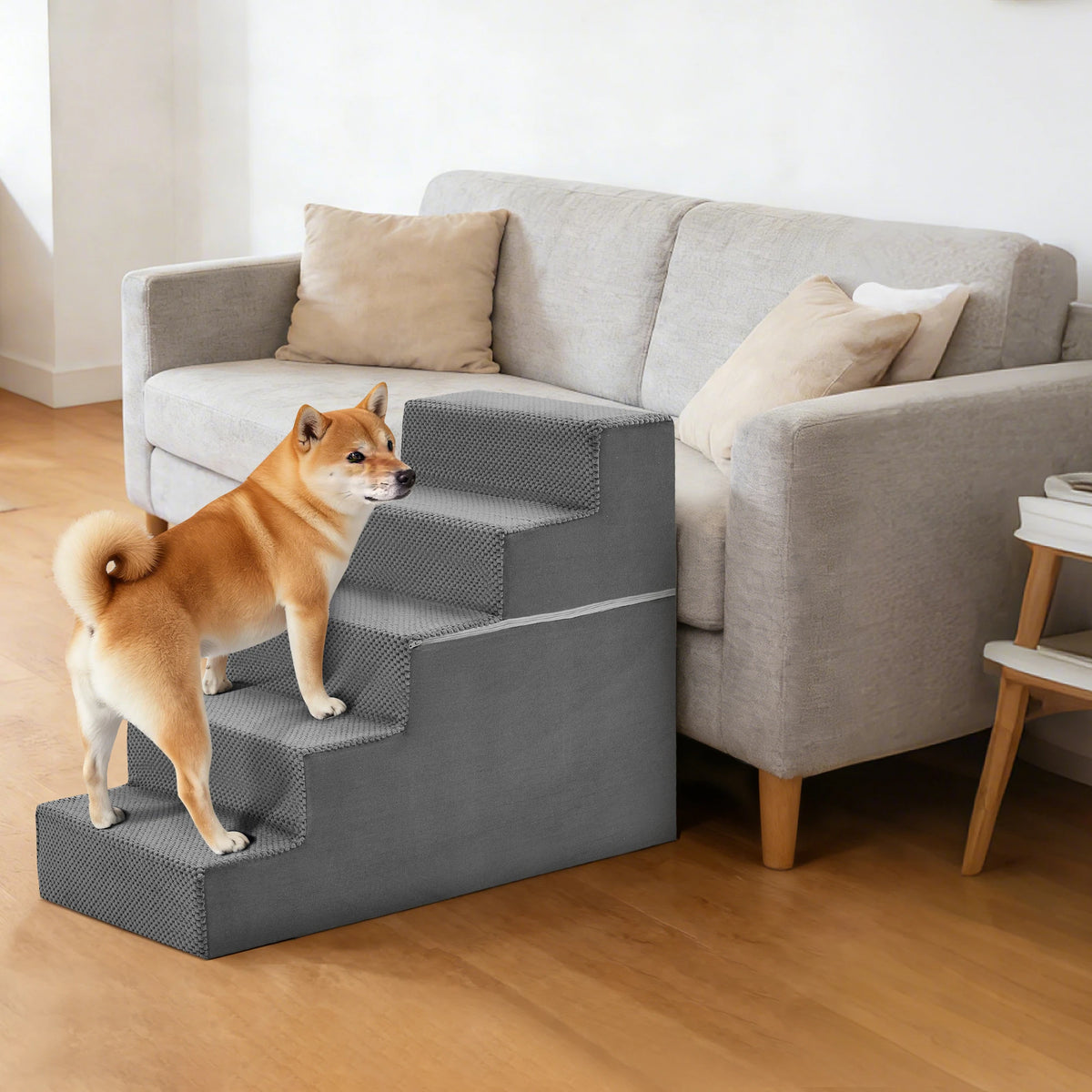 Curved Foam Dog Stairs Ramp With Non Slip Indoor Pet Access