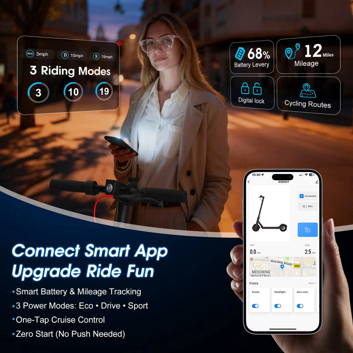 OBX Electric Scooter With App For Adults With Foldable Design