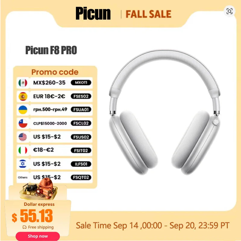 Picun F8 Pro Wireless Headphones With Active Noise Cancellation