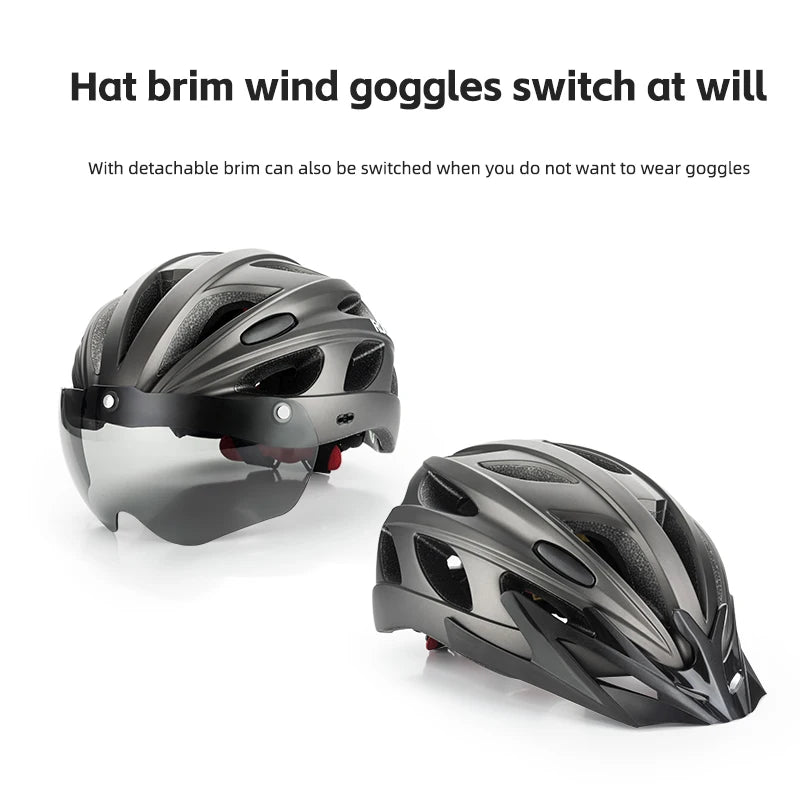 ROCKBROS Integrated Cycling Helmet With Goggles For MTB Road Bikes