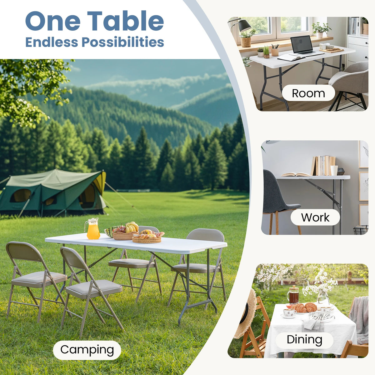 JHK Portable Folding Table With Safety Lock For Outdoor Dining