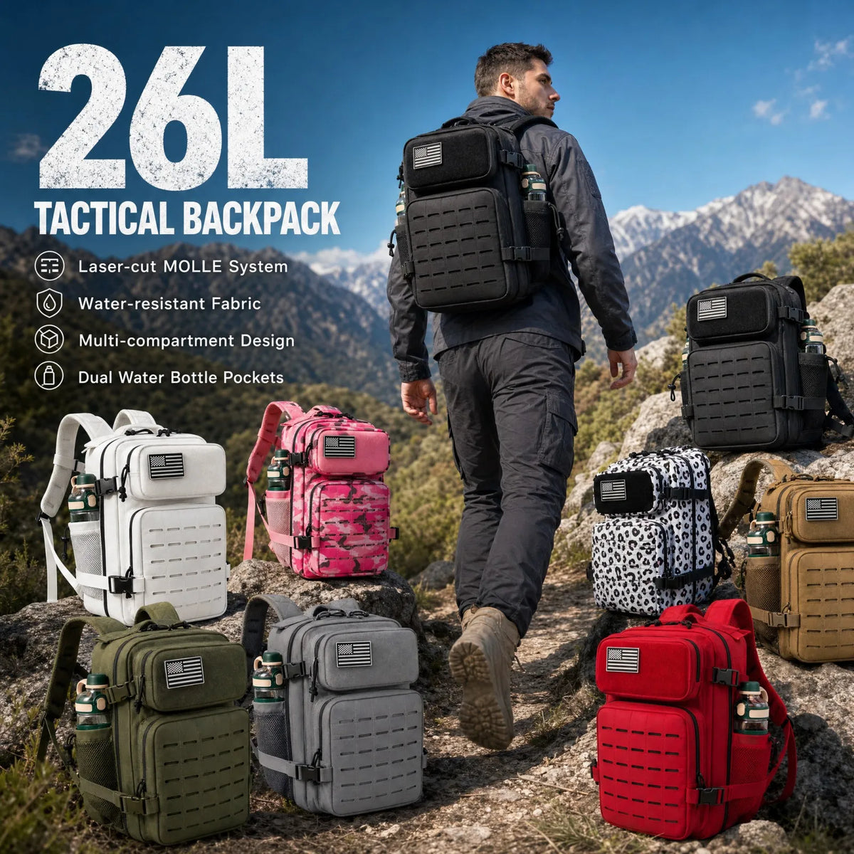 ReFire Gear Tactical MOLLE Hiking Backpack With Dual Cup Holders
