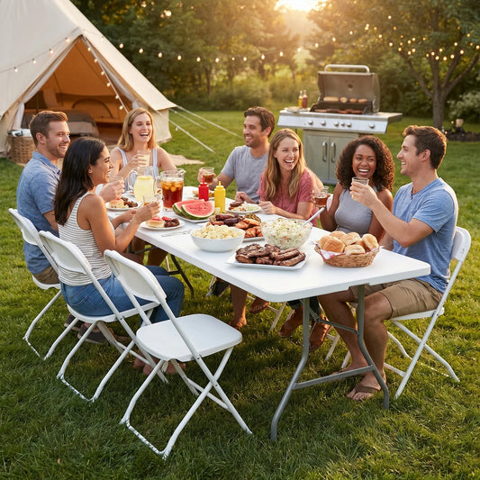JHK Portable Folding Table With Safety Lock For Outdoor Dining