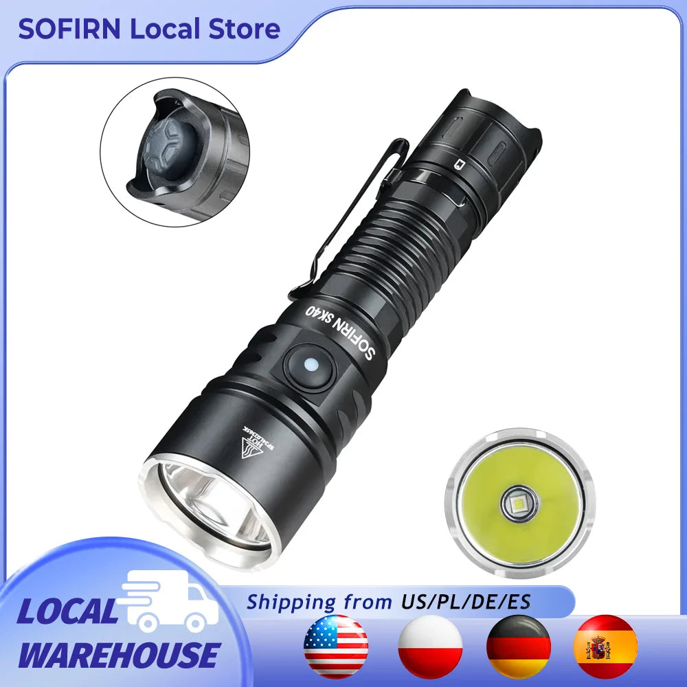 Sofirn SK40 SFT70 Tactical Flashlight with Rechargeable Long Range Spotlight
