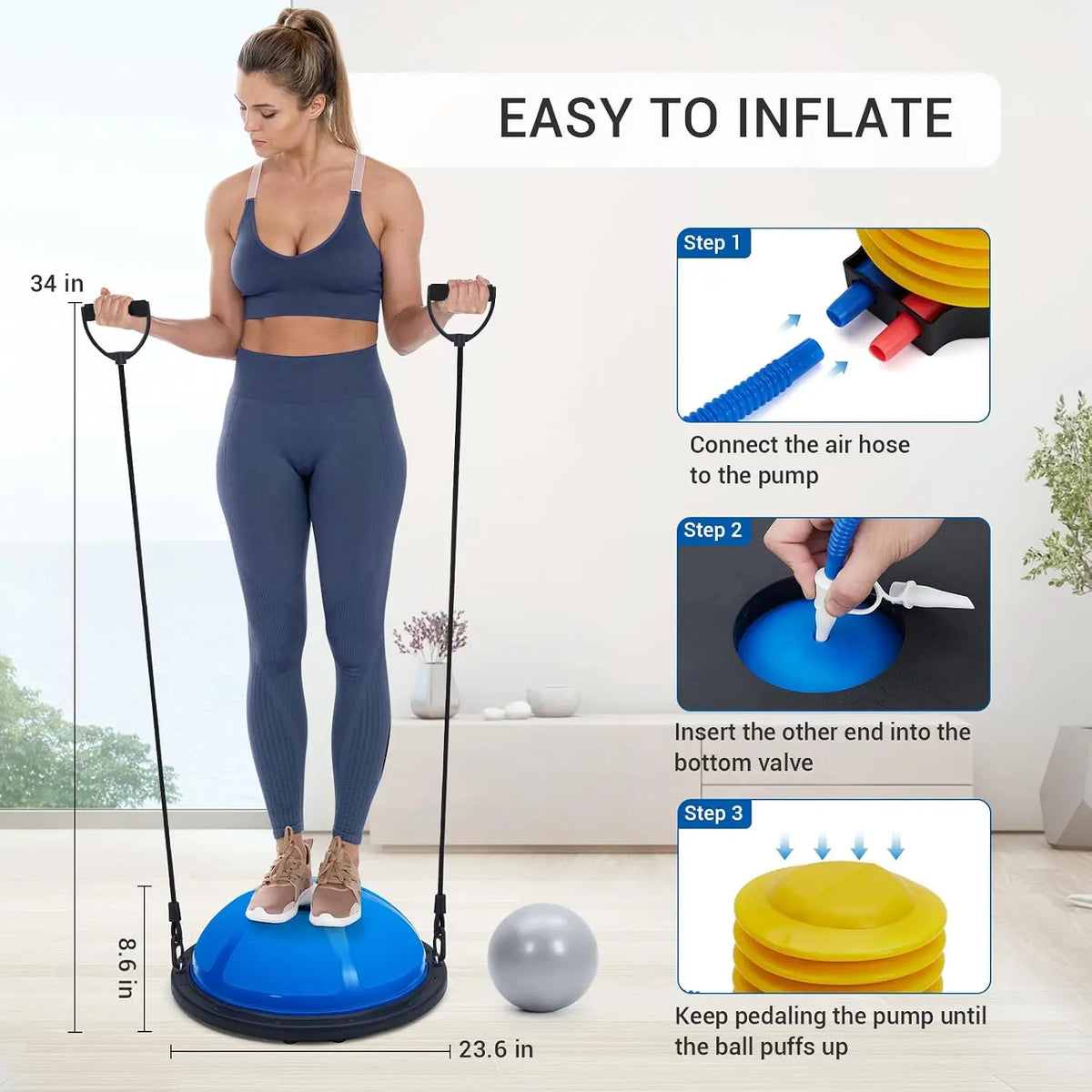 Half Balance Ball Trainer With Resistance Bands For Core Workouts