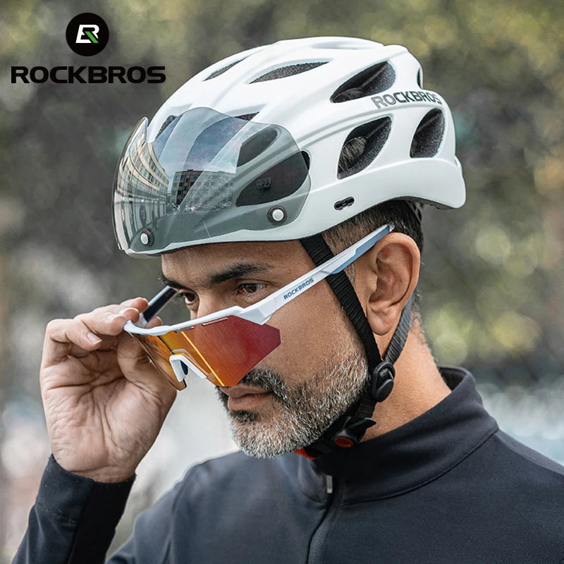 ROCKBROS Integrated Cycling Helmet With Goggles For MTB Road Bikes