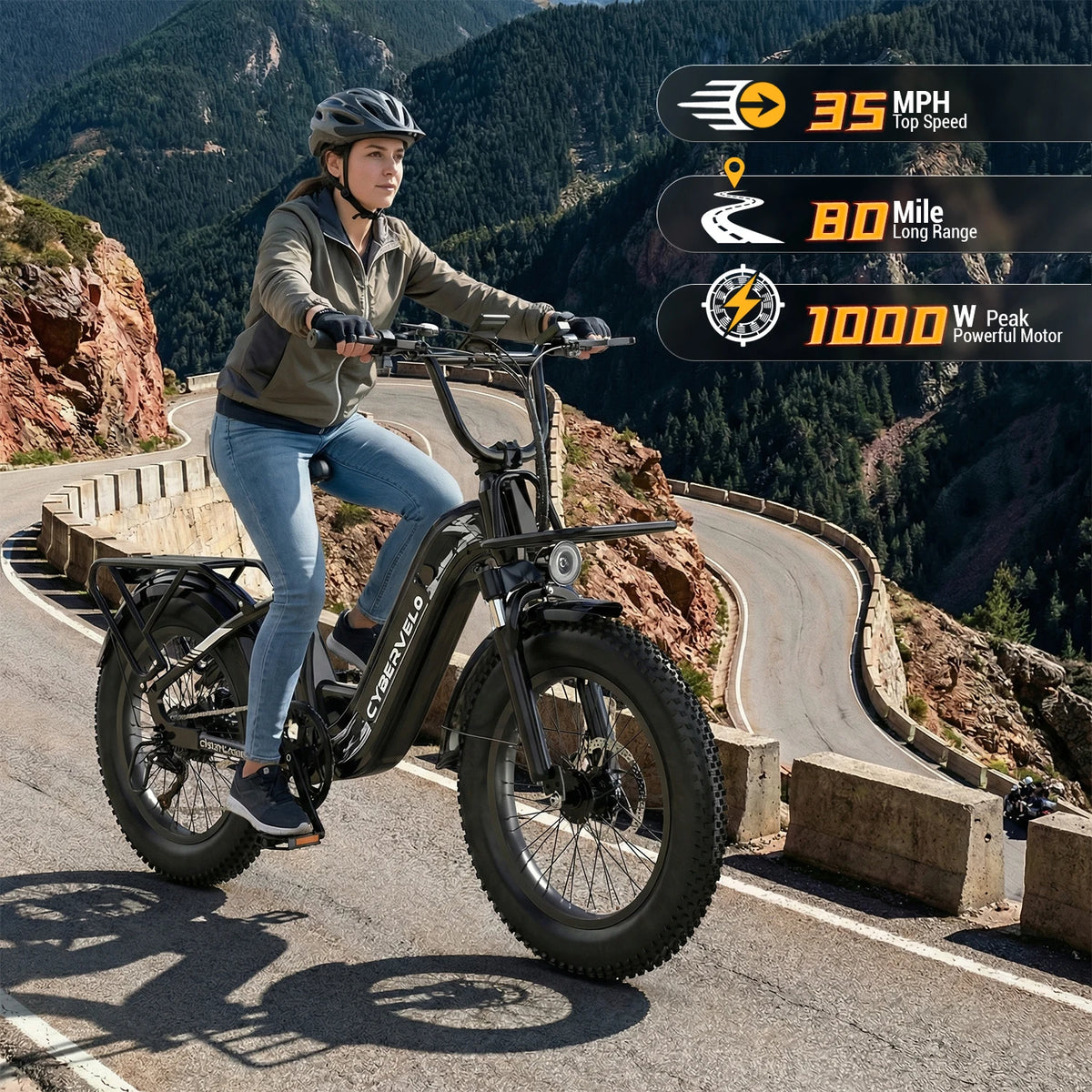 CBVELO Step Through Fat Tire Electric Bike With Removable Battery