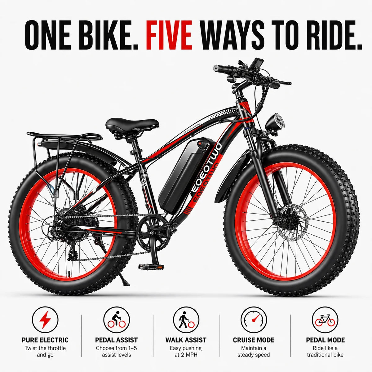 EOEOTWO Electric Mountain Bike With Removable Battery And Disc Brakes