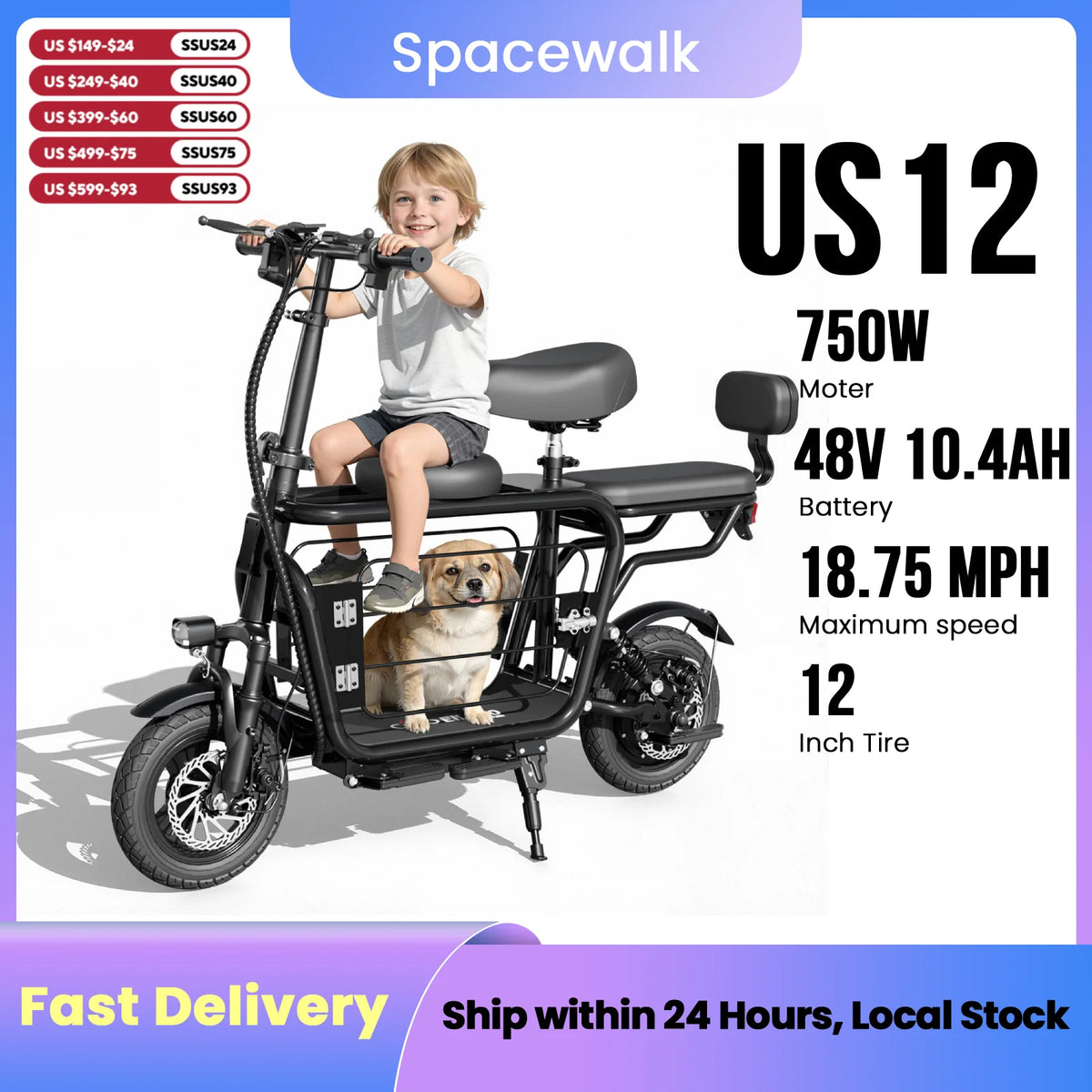 Eilleo Spacewalk 750W Foldable Electric Scooter With Seat