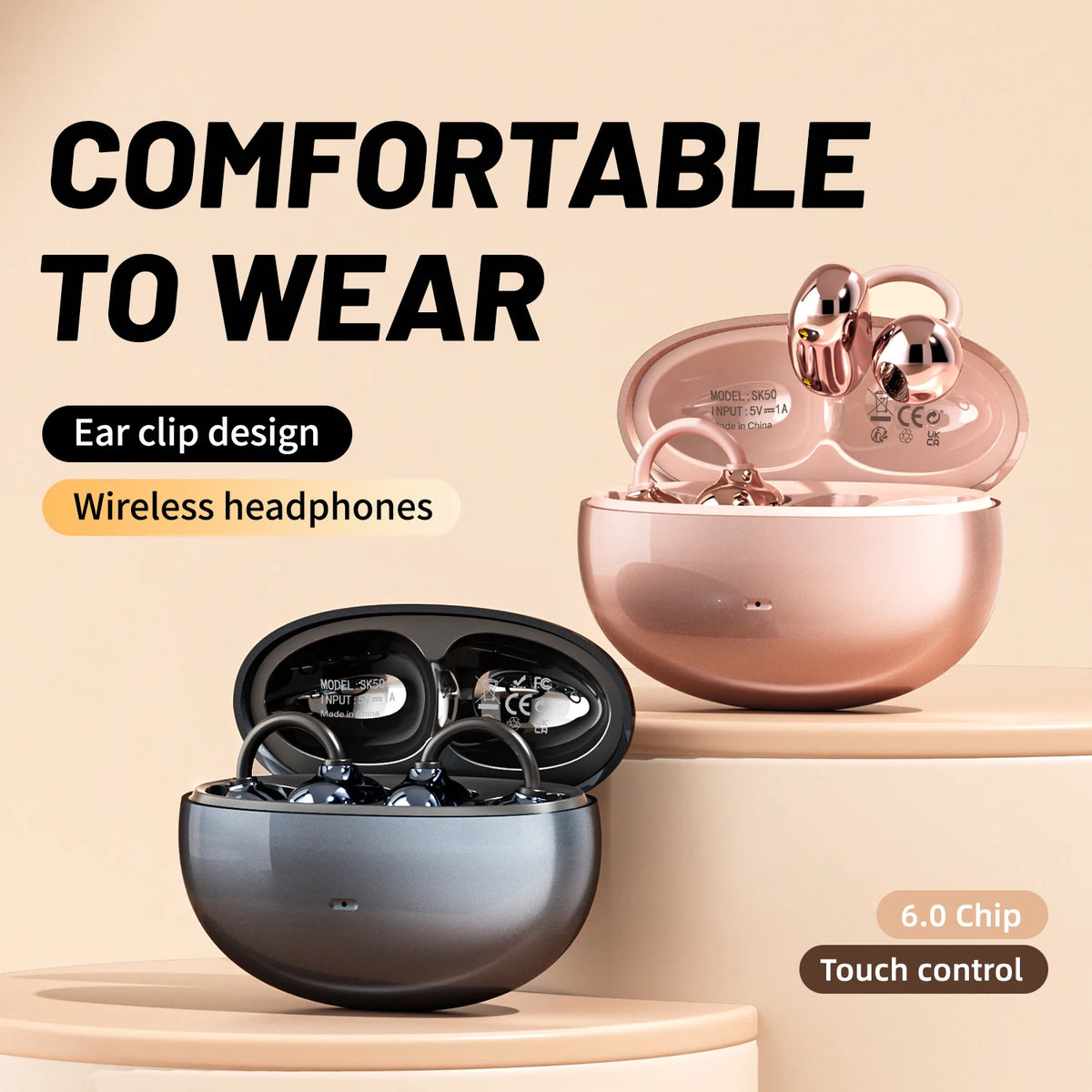 INSONIXN Open Ear Clip Wireless Bluetooth Earbuds With Microphone