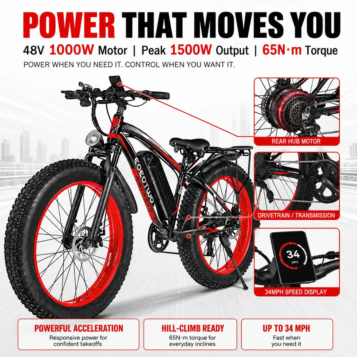 EOEOTWO Electric Mountain Bike With Removable Battery And Disc Brakes