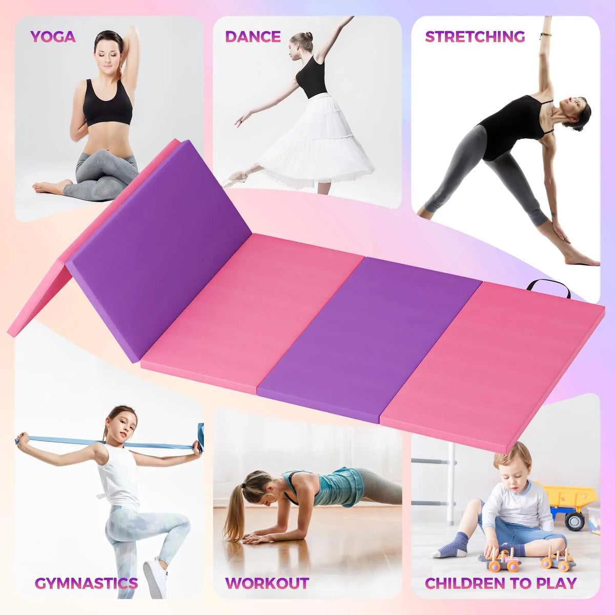HiMISS Portable Folding Gymnastics Tumbling Mat for Home Workouts