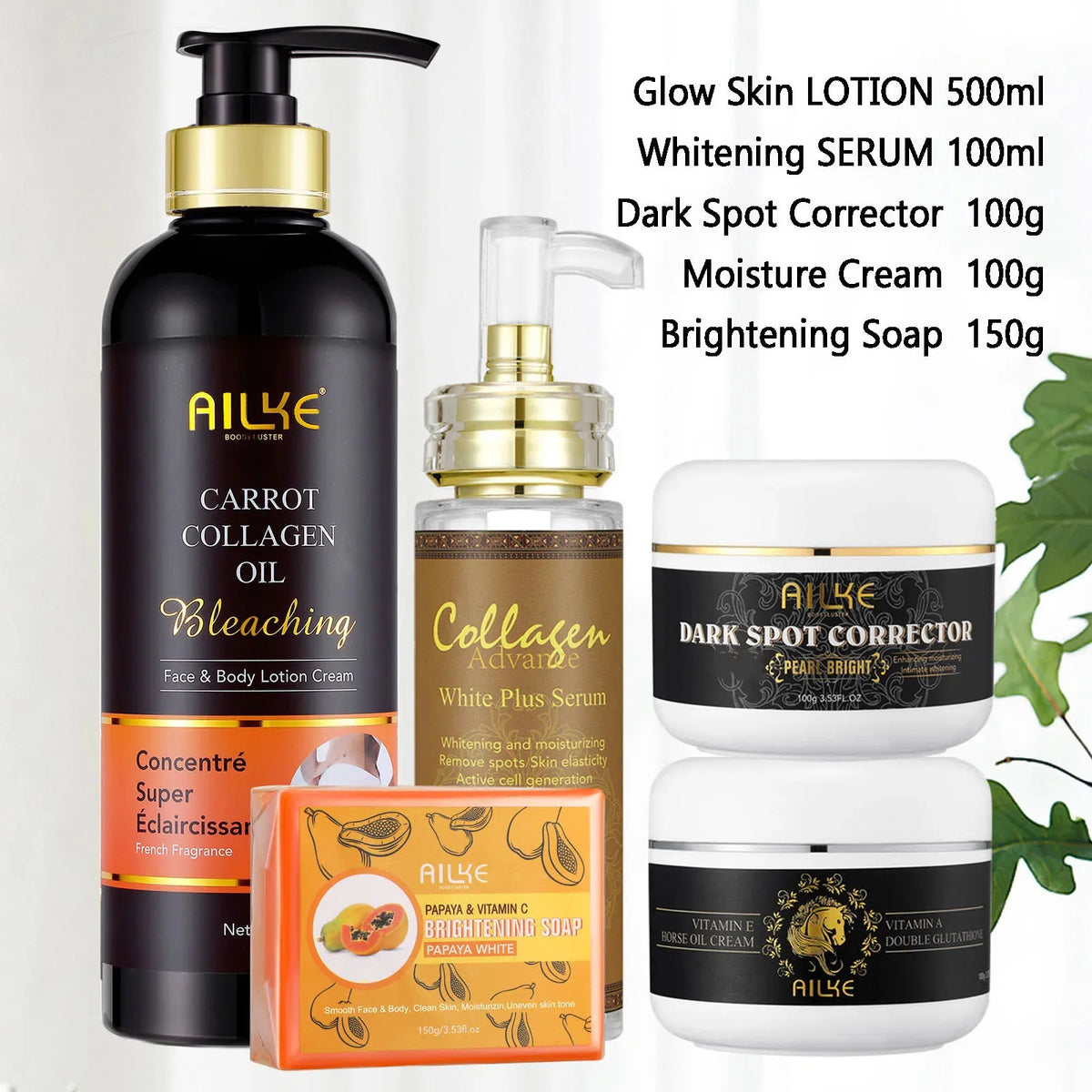 AILKE Collagen Skin Care Set With Moisturizing Brightening Formula