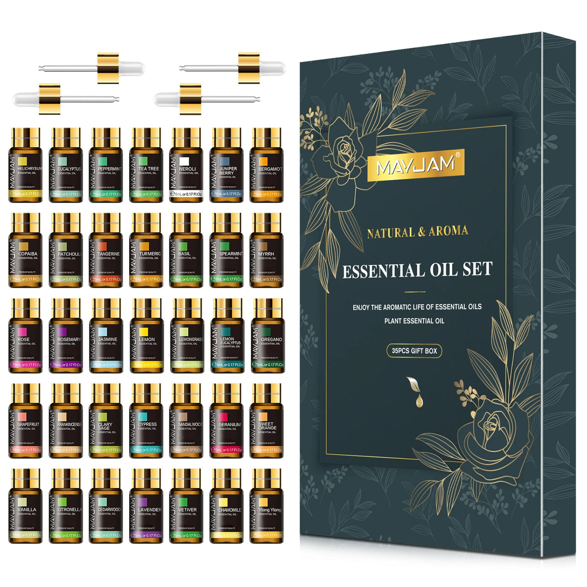 MAYJAM Essential Oils Aromatherapy Gift Set With Droppers